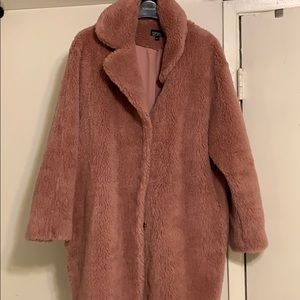 TOPSHOP PINK FAUX FUR SHAG COAT